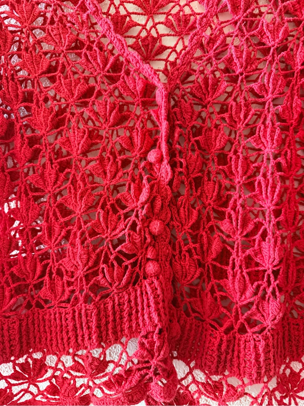 JESSICA LONDON Crochet Knit Button Up Red Shurg Cover Up Cardigan Sz 22/24 - Picture 2 of 10